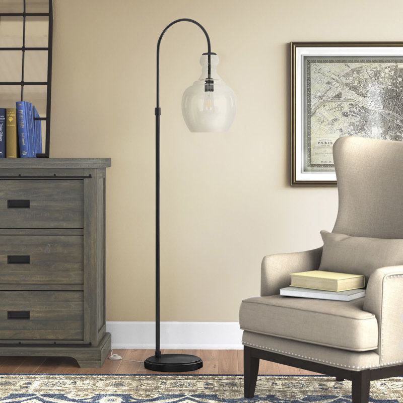 Verona 70'' Arched Floor Lamp, Clear, Blackened Bronze