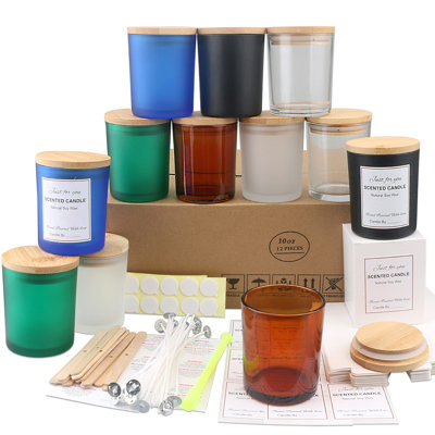12 pots de bougie en verre ambré 10 oz avec couvercles et trousses de fabrication de bougies - vases à bougie vides pour faire des bougies - épices, contenants à poudre.