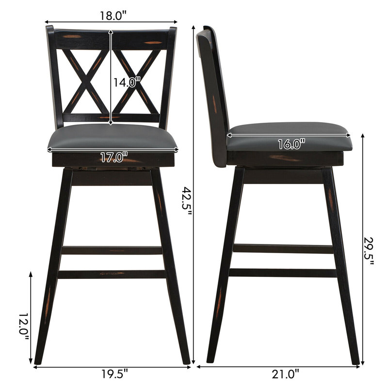 Tabouret de bar et de comptoir Embrey, Noir, 2, Hauteur de bar (hauteur de siège 29,5 pi)