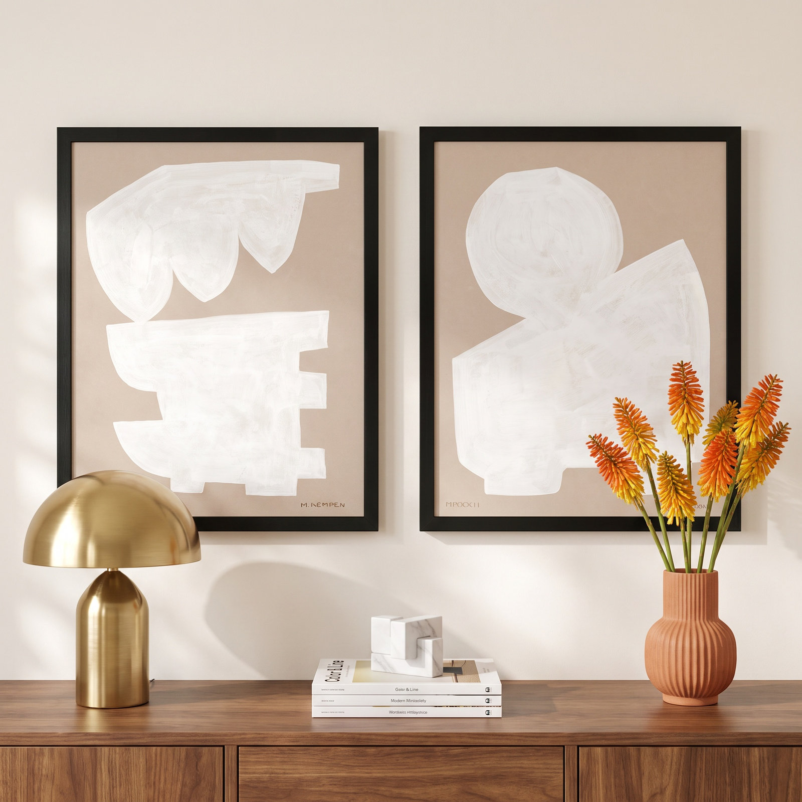Gallman "Modules in White" 2-Piece Print Set, 16" W x 20" H, Black Framed