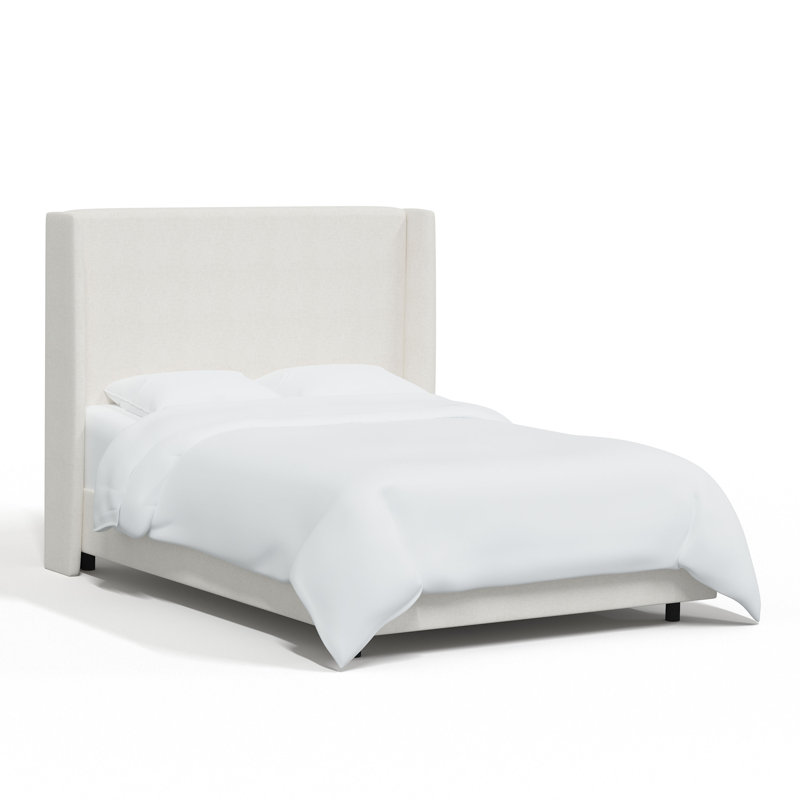 Lit tapissier standard à profil bas, Lin blanc texturé Zuma, Grand