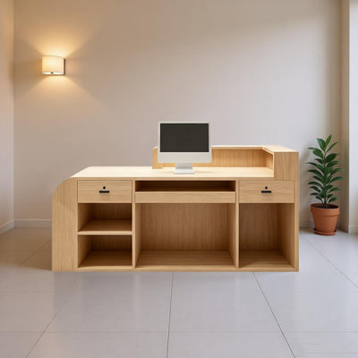Modern L-Shaped Ceron – Commercial Front Desk for Retail and Office Spaces, with LED Lighting, No Assembly Required