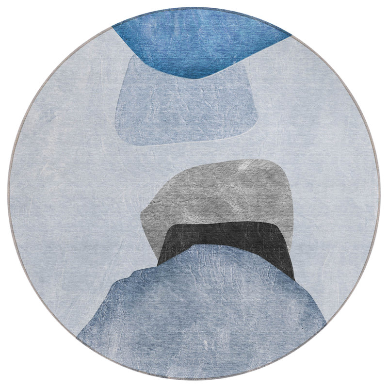 Korsen Washable Abstract Indoor / Outdoor Rug, Round 8'