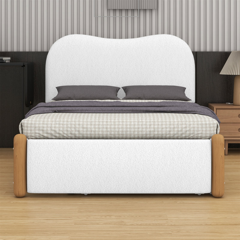 Lit plateforme tapissier avec lit gigogne, Blanc