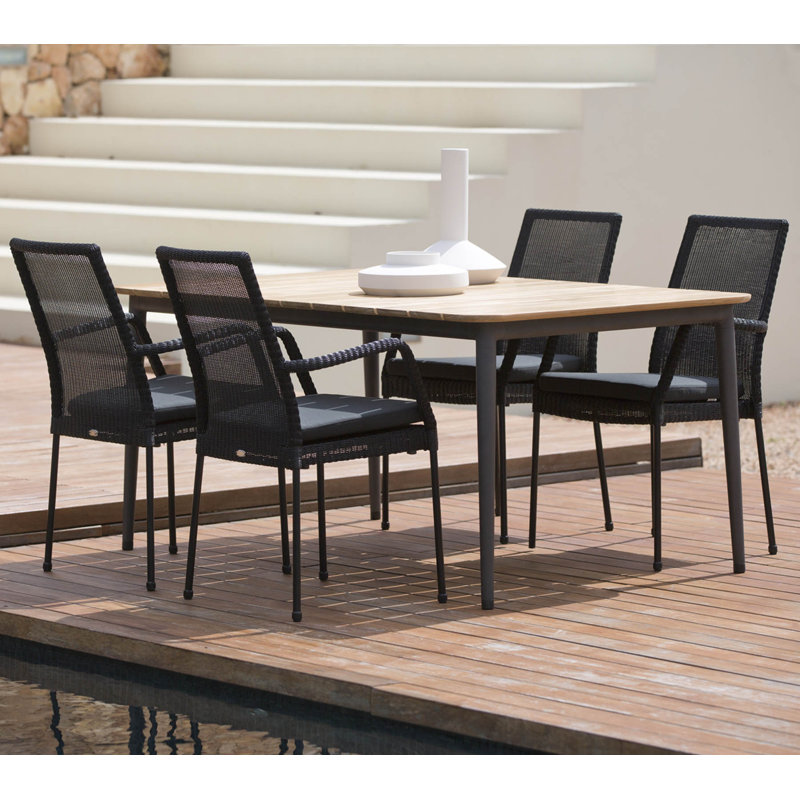 Newport Wicker Patio Dining Side Chair with Cushion, Black, Gray