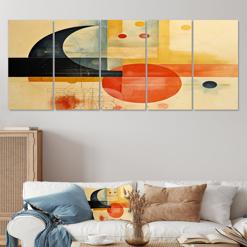 Brettany - Art mural géométrique 5 pièces, H 32 po x l 80 po