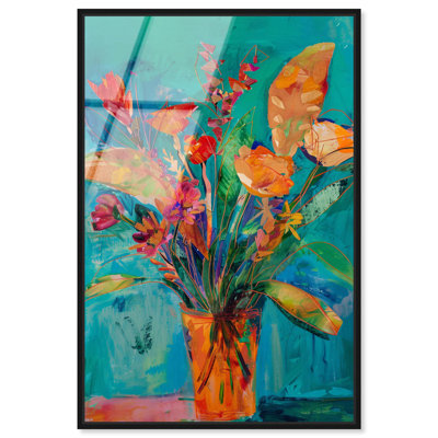 Vase à fleurs audacieux et lumineux encadré en verre acrylique à haute brillance par Art Remedy, cadre noir, 16 x 24