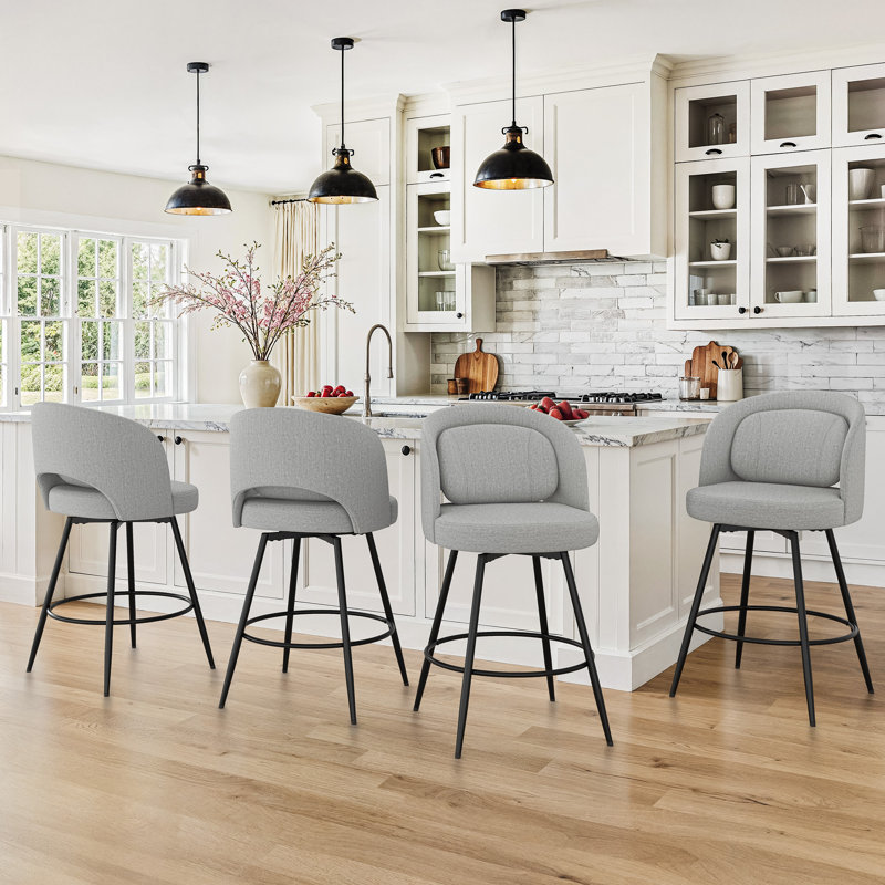 Tabouret de bar pivotant de 26 po de hauteur avec structure et coussin en métal, Gris-lin, 4
