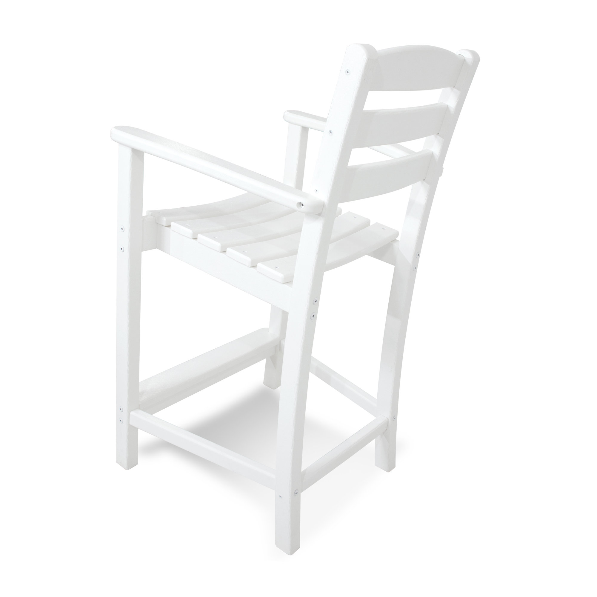 POLYWOOD La Casa Café Bar Arm Chair, White, Counter Stool (25.13” Seat Height)