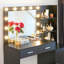 Bureau de coiffeuse avec miroir et lumières, coiffeuse de 46,4 po avec 2 grands tiroirs et grand organisateur vertical, commode à 3 niveaux et 3 modes d'éclairage Luminosité réglable