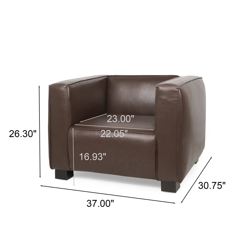 Suheil 39" W Club Chair, Dark Brown Faux Leather