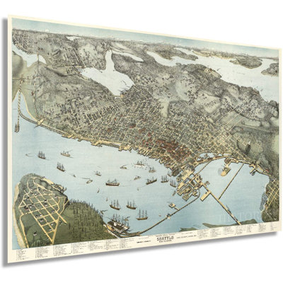 1891 Seattle Map Poster Wall Art on Paper