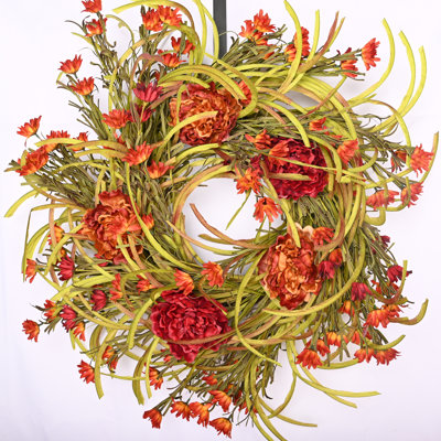 26" Fall Autumn Peony Daisy Front Door Wreath for Thanksgiving Day