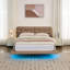 Lit pour grand lit avec lumières à DEL, lit plateforme flottant en cuir d'unité centrale kaki, tête de lit à boutons, lecture confortable, cadre rembourré à distance en six couleurs, conception, sommier sans lattes, lattes,-2064081001