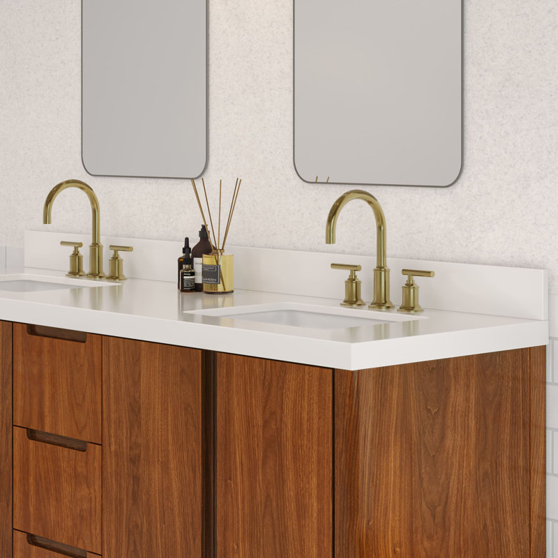 Sequoia 72 In. Double Sink Whitebrook Quartz Countertop Bath Vanity in Mango Wood With Chrome Faucet, Gold, Noir Juglans