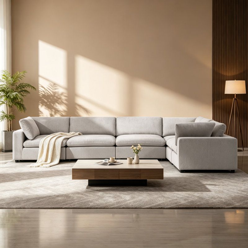 Canapé modulaire rembourré avec coussins Nuccio, Gris clair