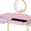 Bureau de coiffeuse élégant avec plateau à bijoux, cadre doré et miroir rond-1687185413