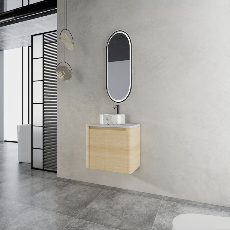 Meuble-lavabo mural de 30 pouces avec lavabo d'art en céramique et portes à fermeture en douceur, peu encombrant et élégant