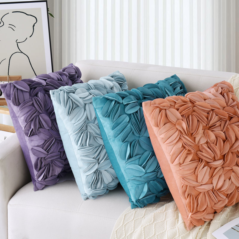 3D Floral Decorative Velvet Polyester Fiber Fill Indoor Throw Pillow Cover Set (Set Of 2), Rectangle 12"H x 18"W, Teal