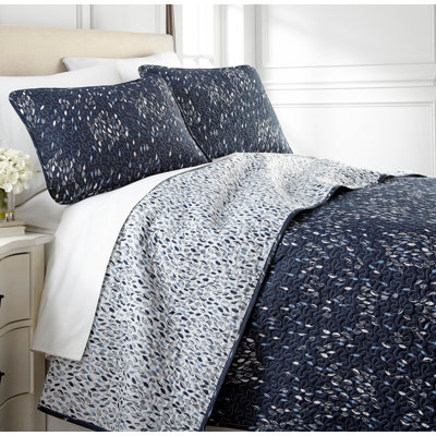 Ensemble de courtepointe réversible 2 pièces Southshore Fine Linens Botanical Leaves Blue Twin/Twin XL avec 1 taie d'oreiller standard, microfibre 110 g/m²