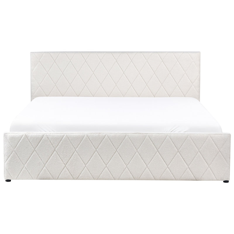 Ottoman Bed Boucle ROCHEFORT Off-White, Super King (190 x 214 cm)