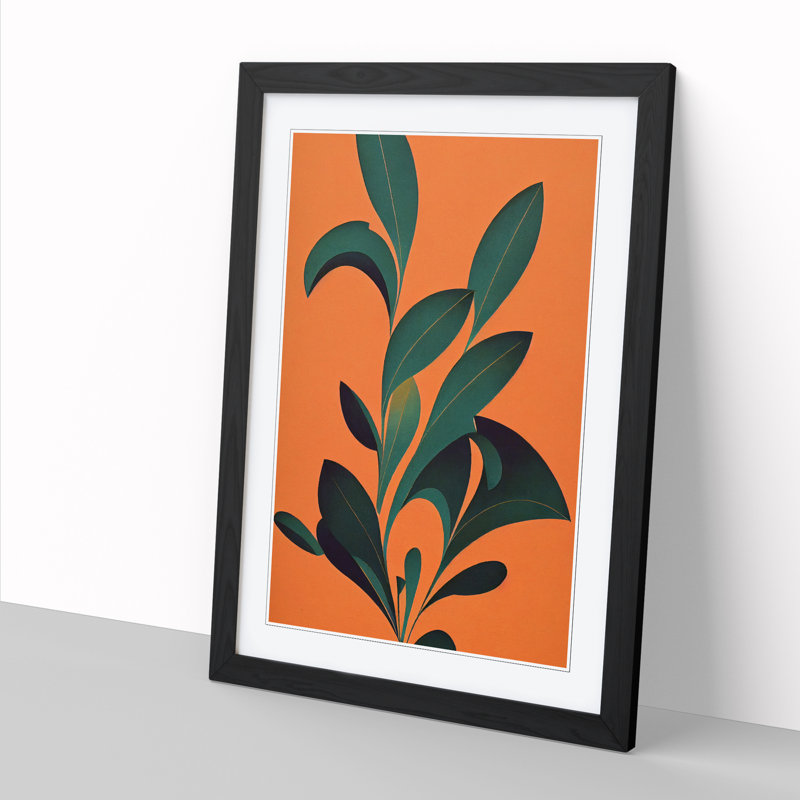 Croglin Mid Century Print Leaf - Picture Frame Print, 64cm H x 46cm W x 2cm D, Walnut