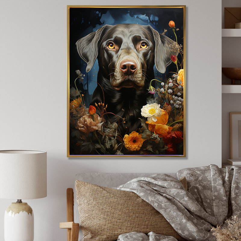 «Dog Weimaraner Majestic Portrait IV», reproduction sur toile, Cadre flottant doré, H 32 po x l 16 po x P 1 po