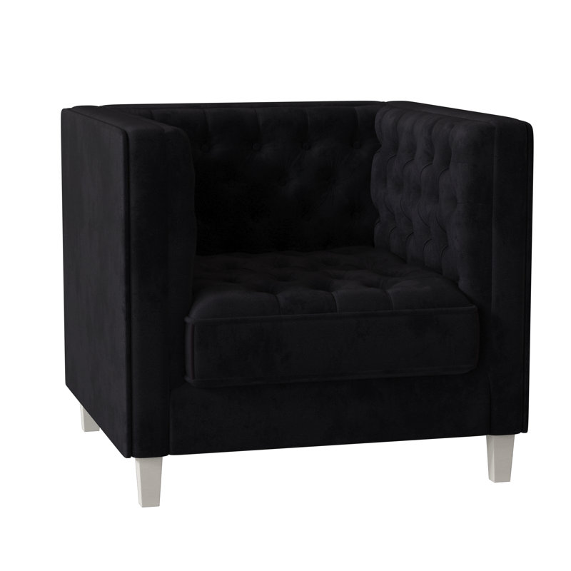 Fauteuil capitonné large de 36 po Jess, Bleu ciel Gabrielle, Blanc antique