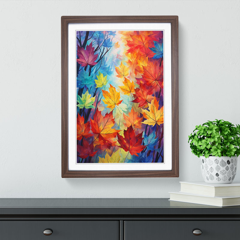 Leaf Impressionism - Single Picture Frame Print on Wood, 34cm H x 25cm W x 2cm D, Walnut Framed