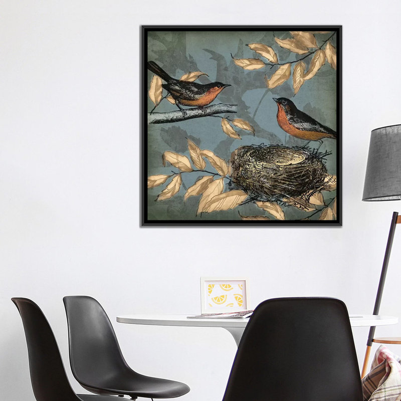 «Songbird Fable II», reproduction sur toile, H 18 po x l 18 po x P 1,5 po, Toile avec cadre noir, Pas de tapis