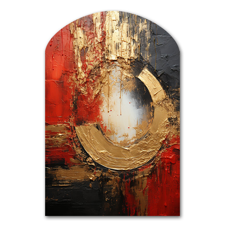 Red Gold Fusion Spiral II - Abstract Spirals Asymmetrical Metal Wall Decor, Gold Arch Metal Art Print, 43" H x 33" W x 1" D