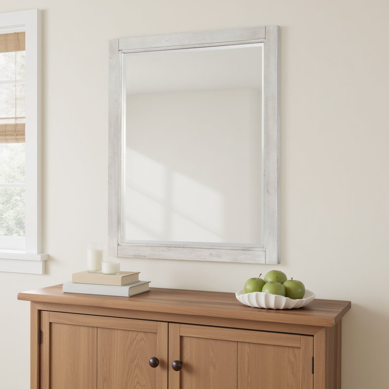 Tyson Wood Flat Wall Mirror, Stone Path White