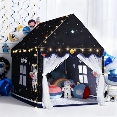 Space Kids Tent Indoor: with Mat - Kids Play Tent Space Toys - Bedroom Decorations Astronaut Rocket Ship (Black)