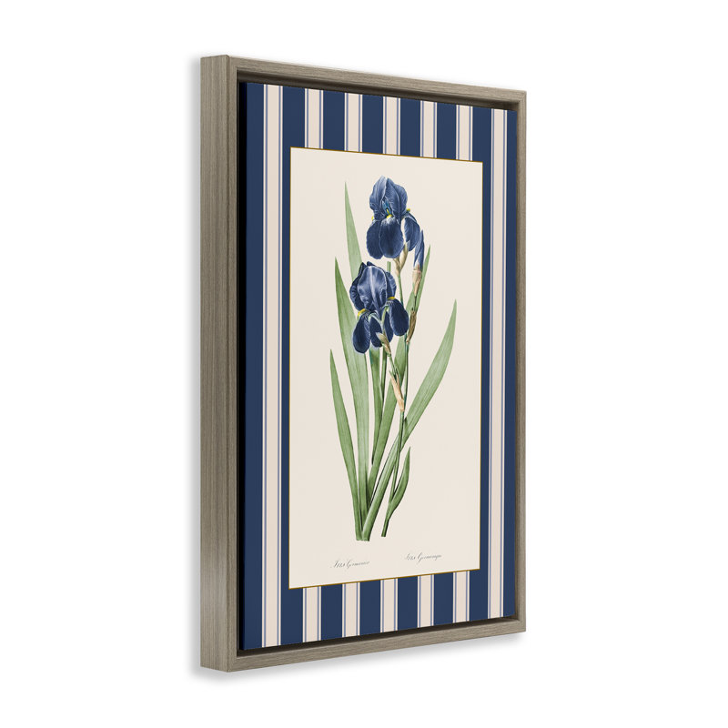 Cadre flottant Iris Study over Stripes, design par Corinne Haig, H 31 po x l 21 po, Cadre flottant orme Montalcino