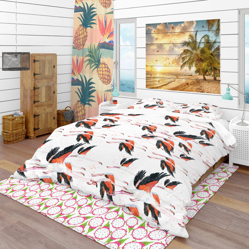 Ensemble de housse de couette tropical, Housse simple + 1 taie décorative