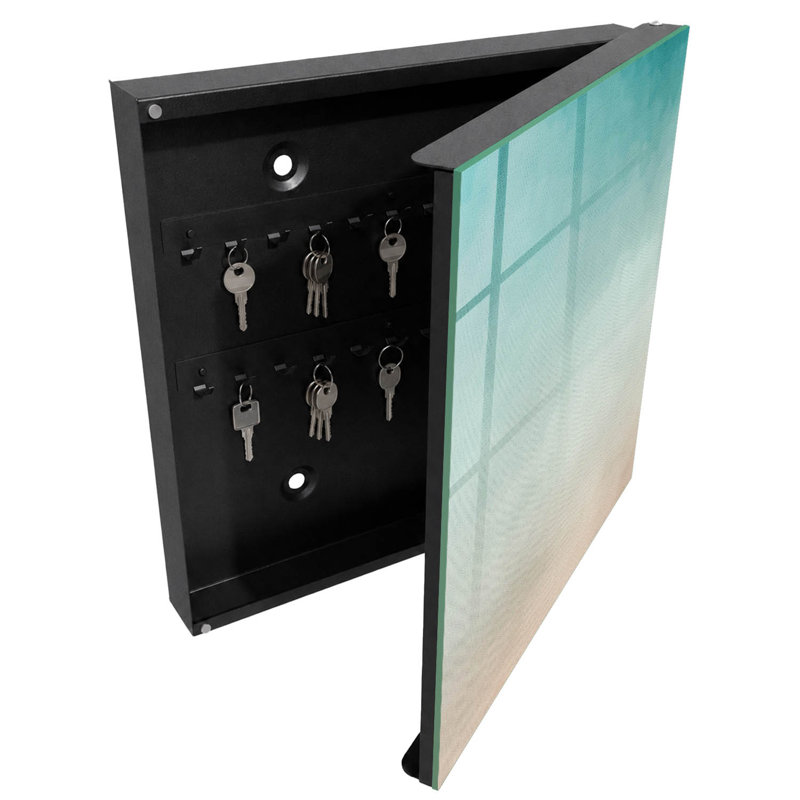 Decorative key box for wall, Opens to the left, 30x30x5, Black, Color transitions and subtle texture, 