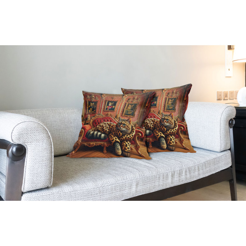 Ambesonne Cat Pillow Covers 2 Pack Marigold Salmon, Rectangle, 16"H x 26"W