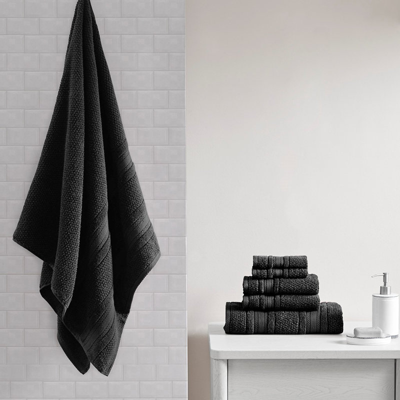 Ensemble 6 serviettes de bain en coton super doux à séchage rapide, Black