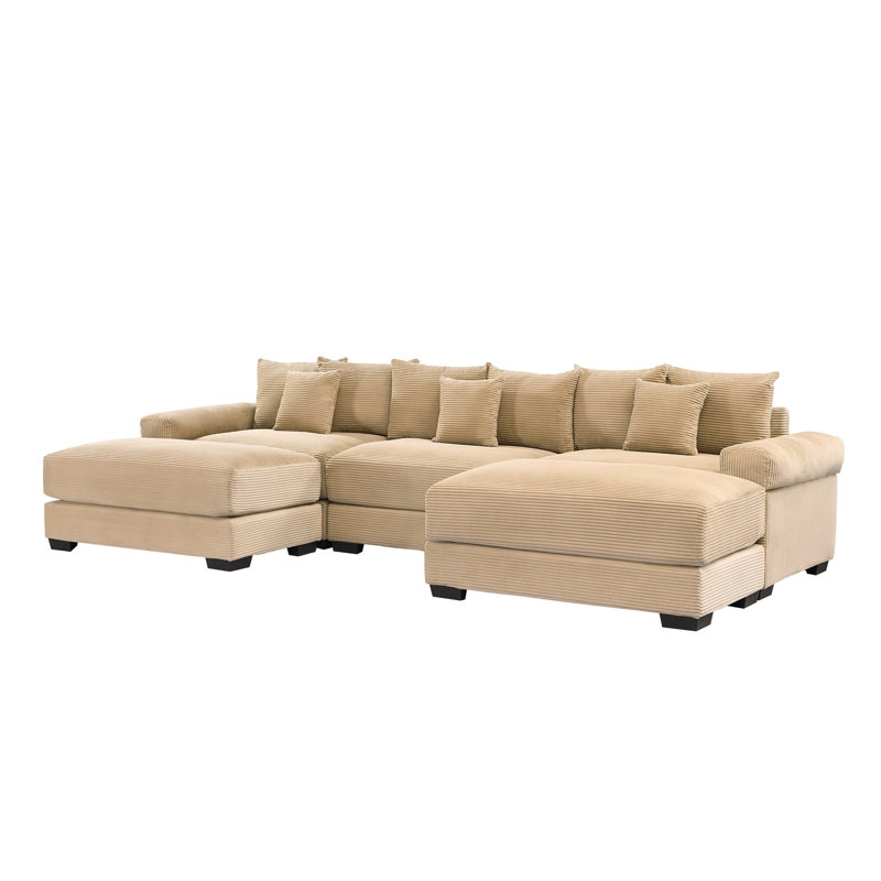 Canapé modulaire surdimensionné de 130 po avec repose-pieds en velours côtelé, Velours côtelé rouge