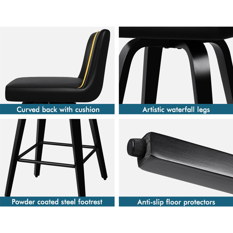 Nettey Swivel Upholstered Counter Stool, Black