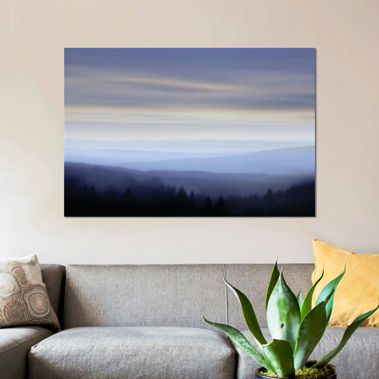 «Panorama I» par Madeline Clark - impression sur toile tendue, H 16 po x l 24 po x P 1 po, Toile avec cadre noir, Blanc