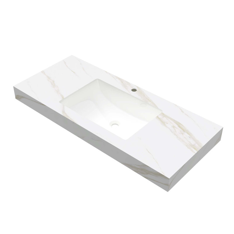 48" Calacatta Sintered Stone Countertop And Undermount Ceramic Basin, NO Cabinet, NO Faucet And Drain