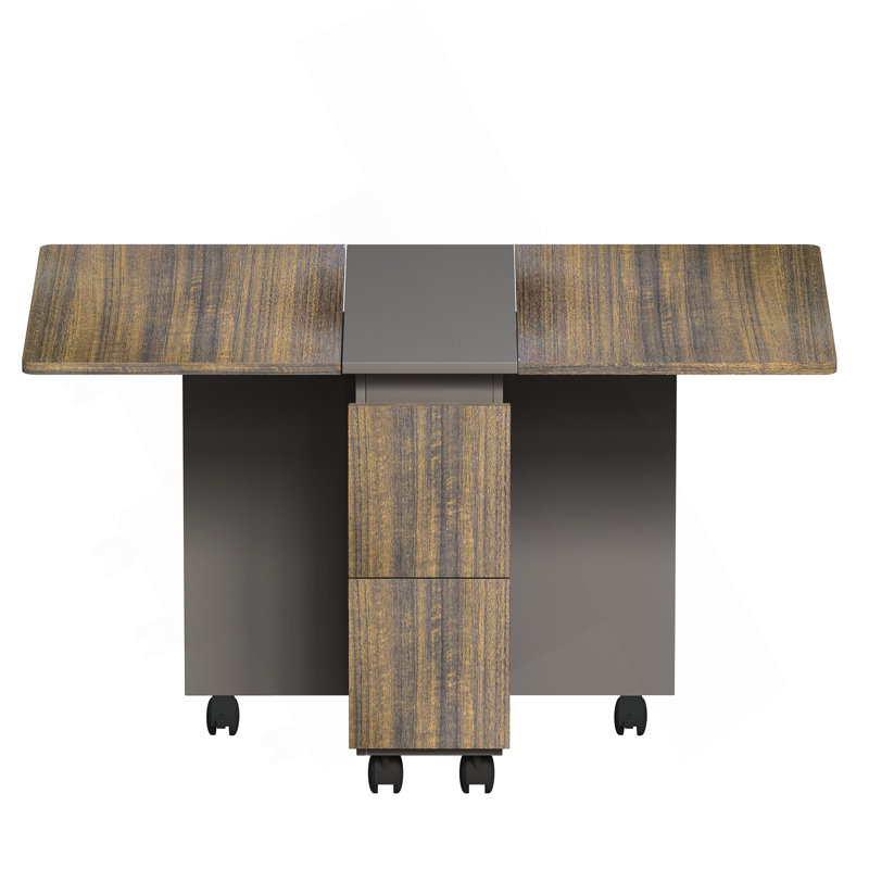 Ensemble de table de salle à manger extensible 5 pièces avec 4 chaises pour 4 personnes, ensemble de table de salle à manger en bois à abattant de 55 po avec rangement et 6 roulettes