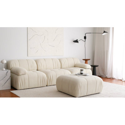 Elegant Corner Sofa, White, 105.1 x 29.1 x 58.7 inches | 100% Hornbeam Frame & 100% Teddy Fabric | 16.9 inch Seat Height & 23.6 inch Seat Depth | Durable Plastic Legs, Perfect for Modern Living Rooms & Cozy Spaces