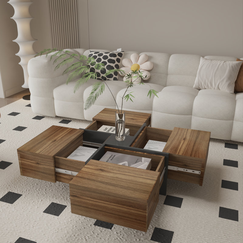 Bunita Pedestal Coffee Table with Storage, Walnut