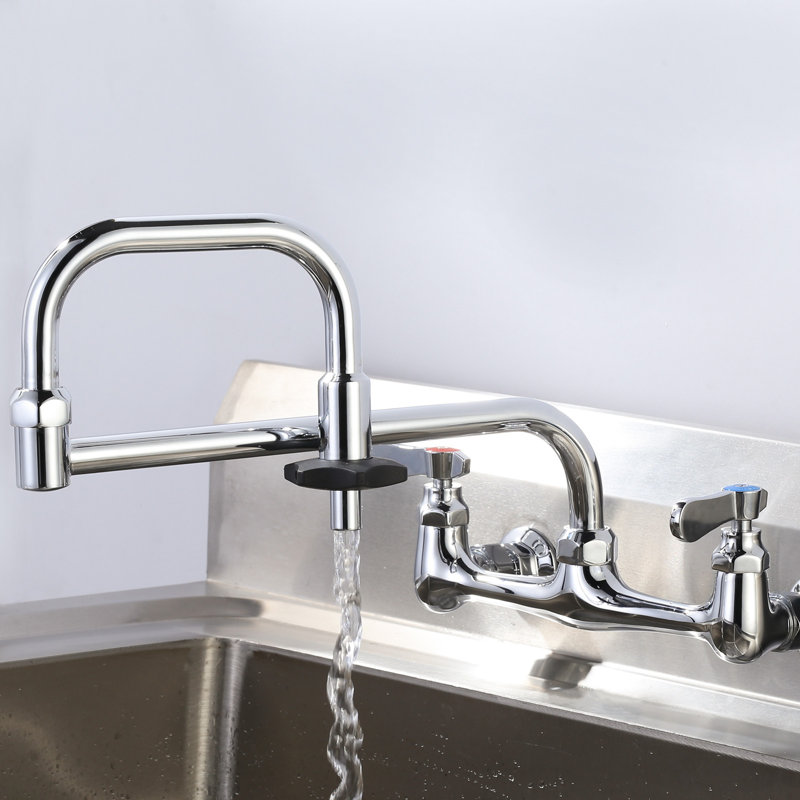 Double-Handle Wall Mounted Folding Commercial Standard Kitchen Faucet With Insulated Switch In Polished Chrome