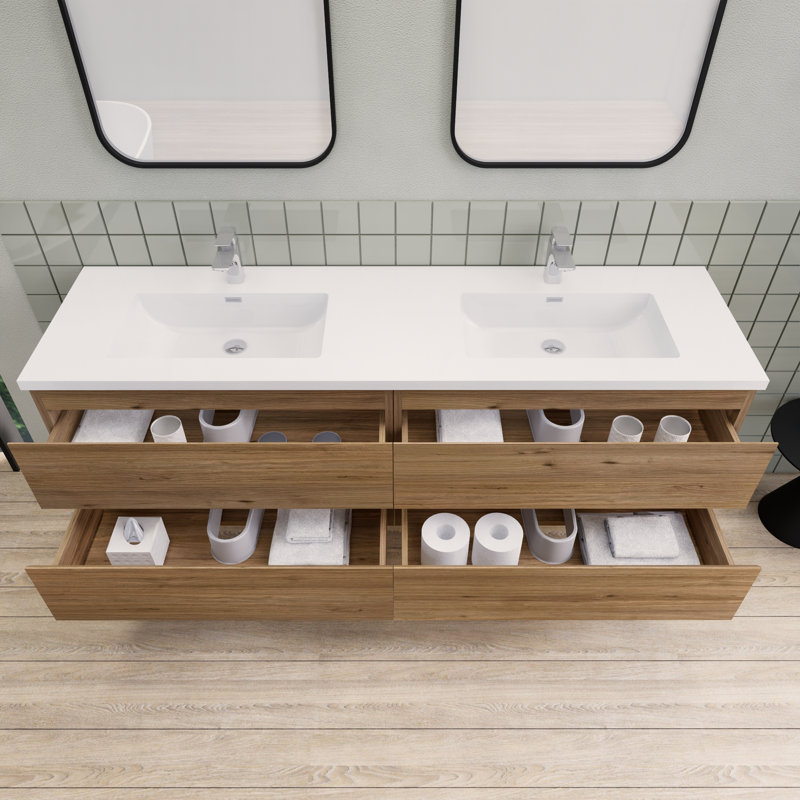 Alcester 71'' Double Bathroom Vanity with Resin Top, Natural Oak
