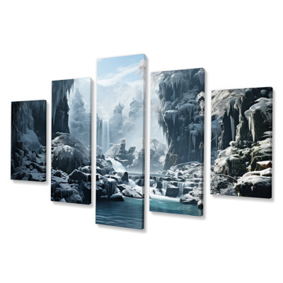 «Grey White Waterfall Frozen Symphony IV», impression sur toile - 5 panneaux