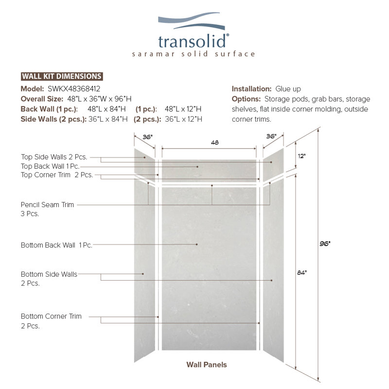 SaraMar 48'' W 36'' D 96'' H Glue Up Solid Surface Wall, Velvet
