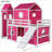 Twin Size Pinewood Loft Bed with Slide Tent &amp; Tower Pink No Box Spring Needed-1831240664-1831240662